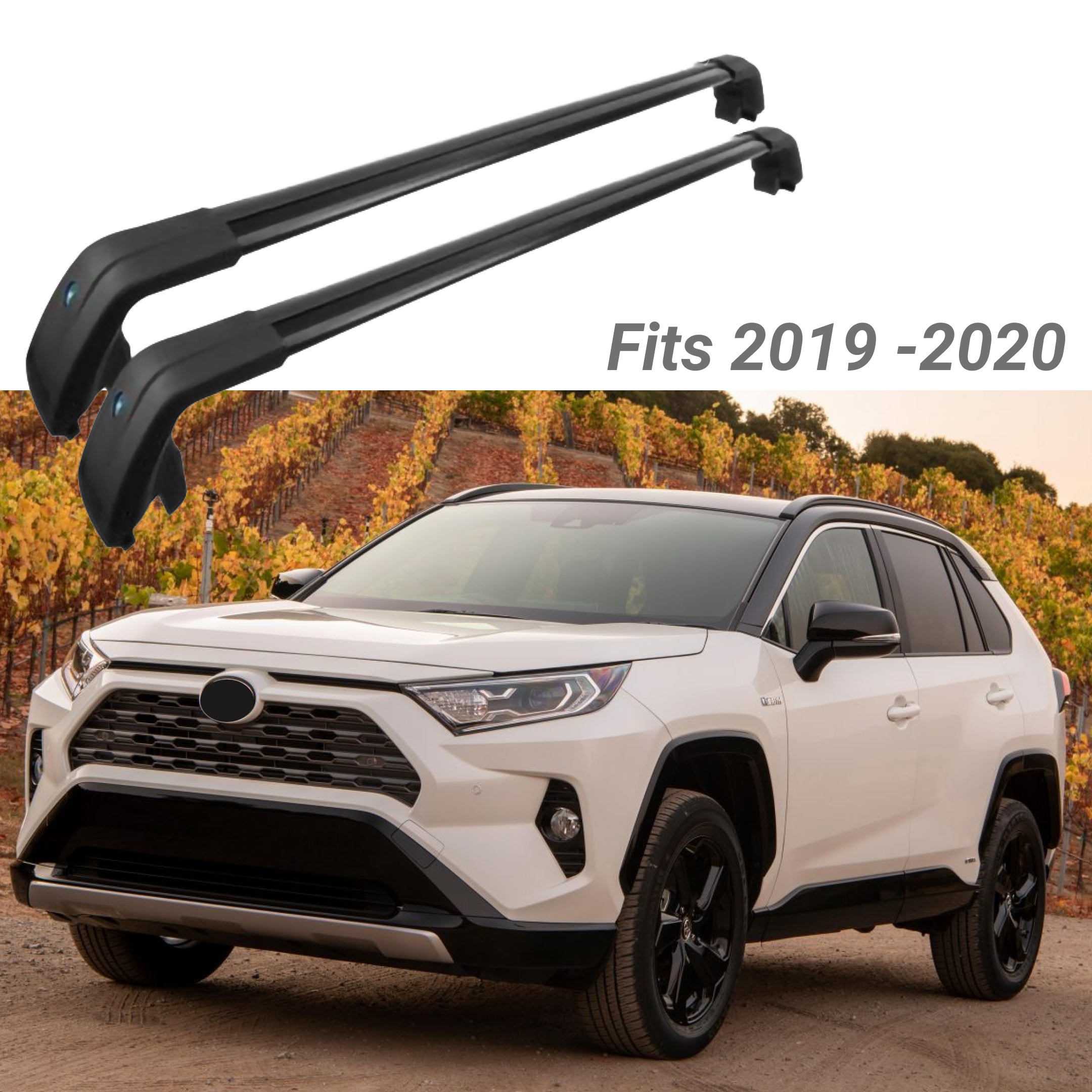 Fit 2019-2020 Toyota RAV4 Baggage Luggage Black Tap Roof Rack Cross Bar
