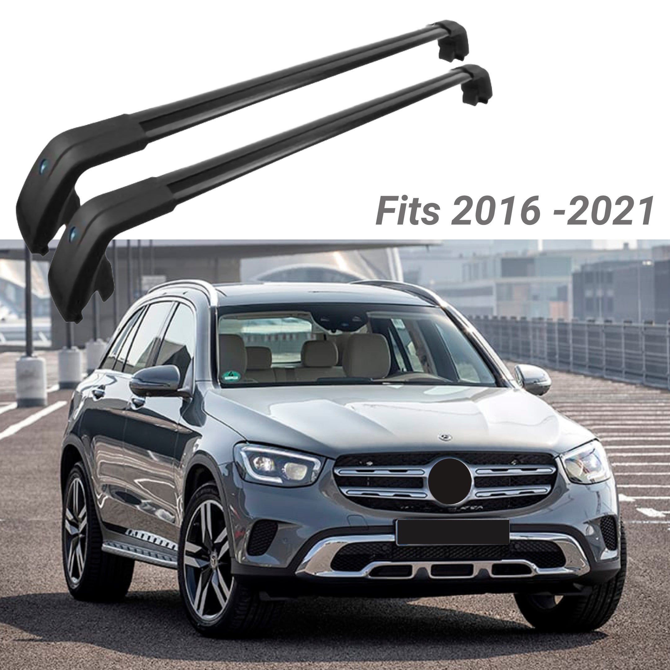 Fit 2016-2021 Mercedes Benz GLC Black Roof Rack Baggage Luggage Cross Bar Crossbar