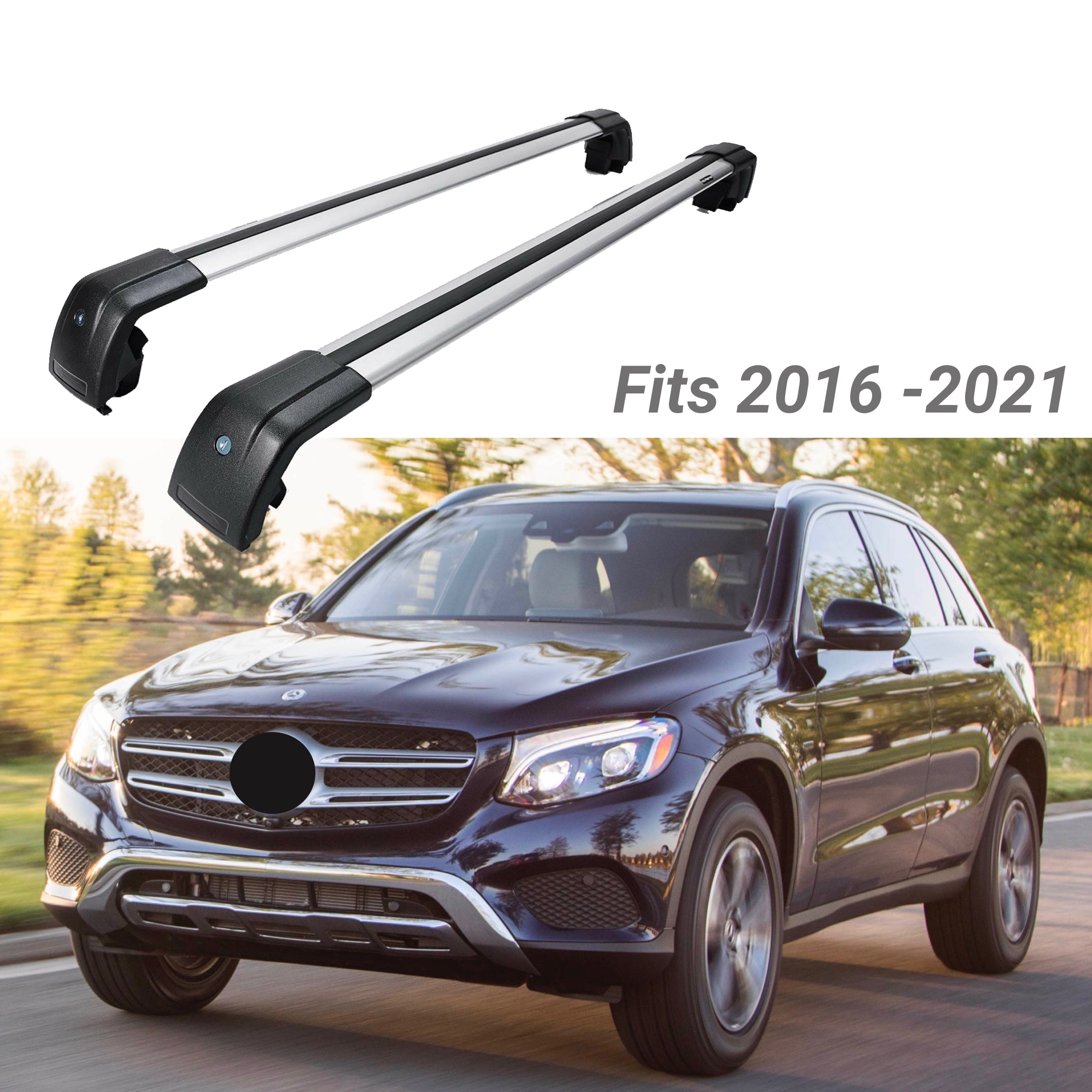 Fit 2016-2020 Mercedes Benz GLC Black and Sliver Roof Rack Crossbar Luggage Carrier - 0
