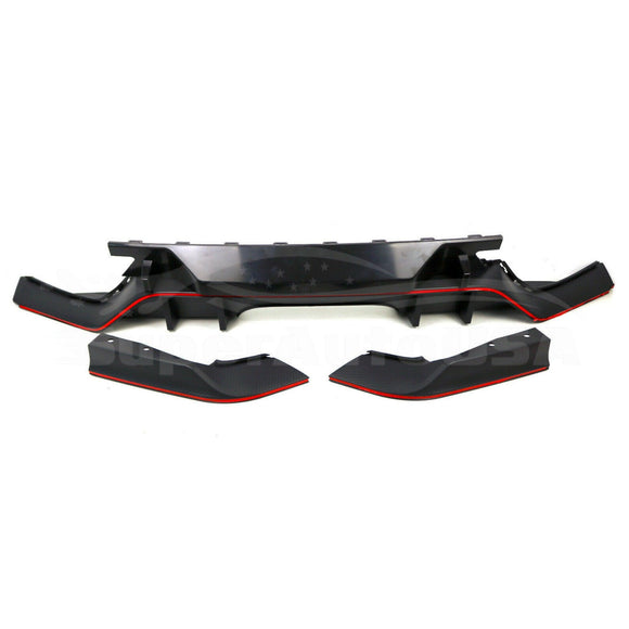 Fits 2017-2021 Honda Civic Hatchback Type-R Rear Bumper Lip (Carbon Fiber Print and Red)