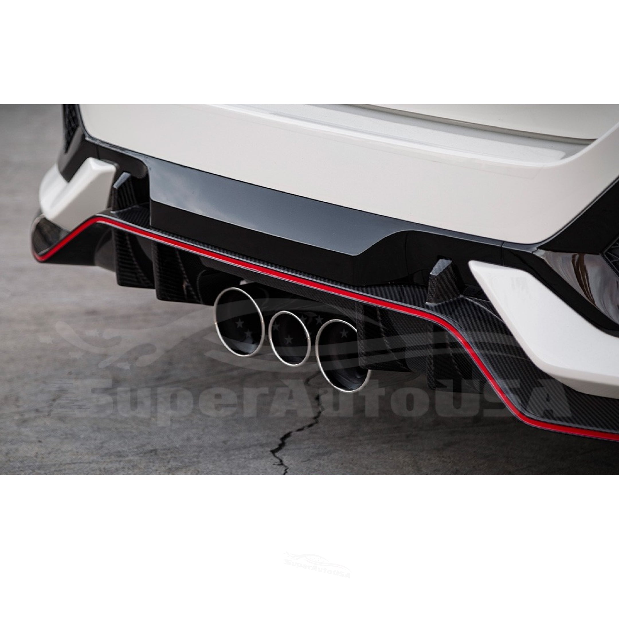 Fits 2017-2021 Honda Civic Hatchback Type-R Rear Bumper Lip (Carbon Fiber Print and Red)