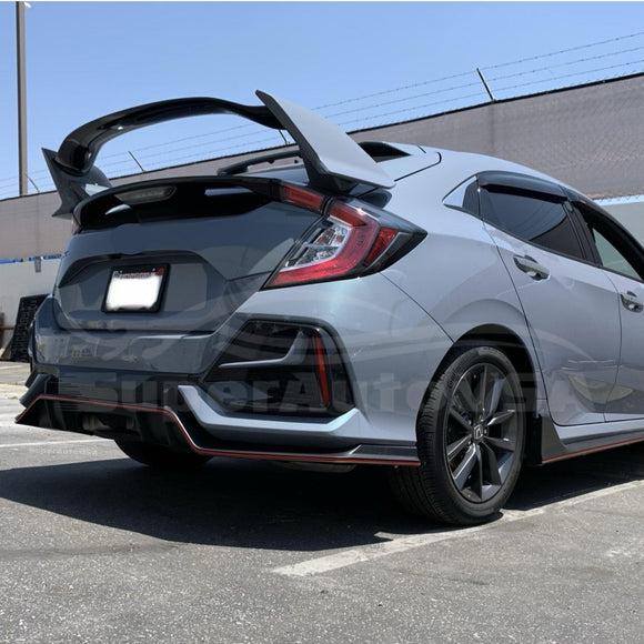 Fits 2017-2021 Honda Civic Hatchback Type-R Rear Bumper Lip (Carbon Fiber Print and Red)