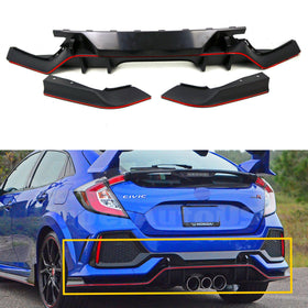 Fits 2017-2021 Honda Civic Hatchback Type-R Rear Bumper Lip (Carbon Fiber Print and Red)