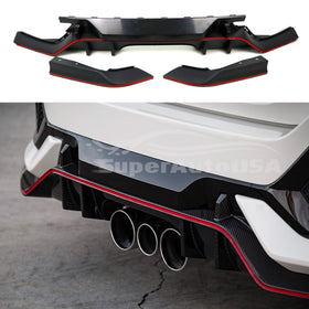 Fits 2017-2021 Honda Civic Hatchback Type R Style Rear Bumper Diffuser & Front Bumper Lip 2-in-1 set (Glossy Carbon Fiber Print with Red Trim)