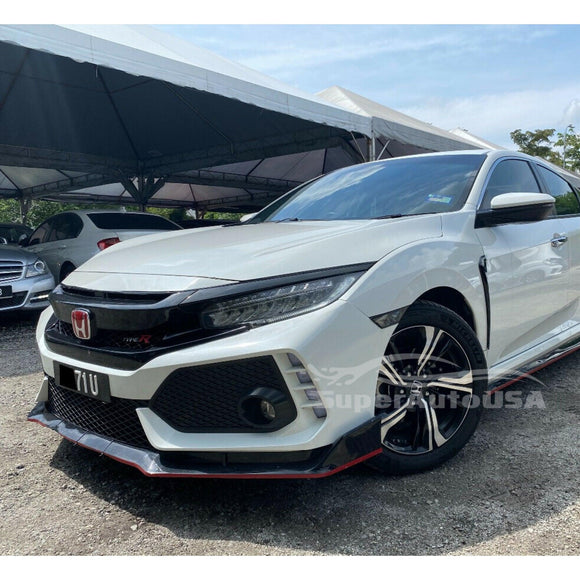 Fit 2017-2021 Honda CIVIC Hatchback Type R Style Front Bumper Lip (Gloss Black with Red Trim)