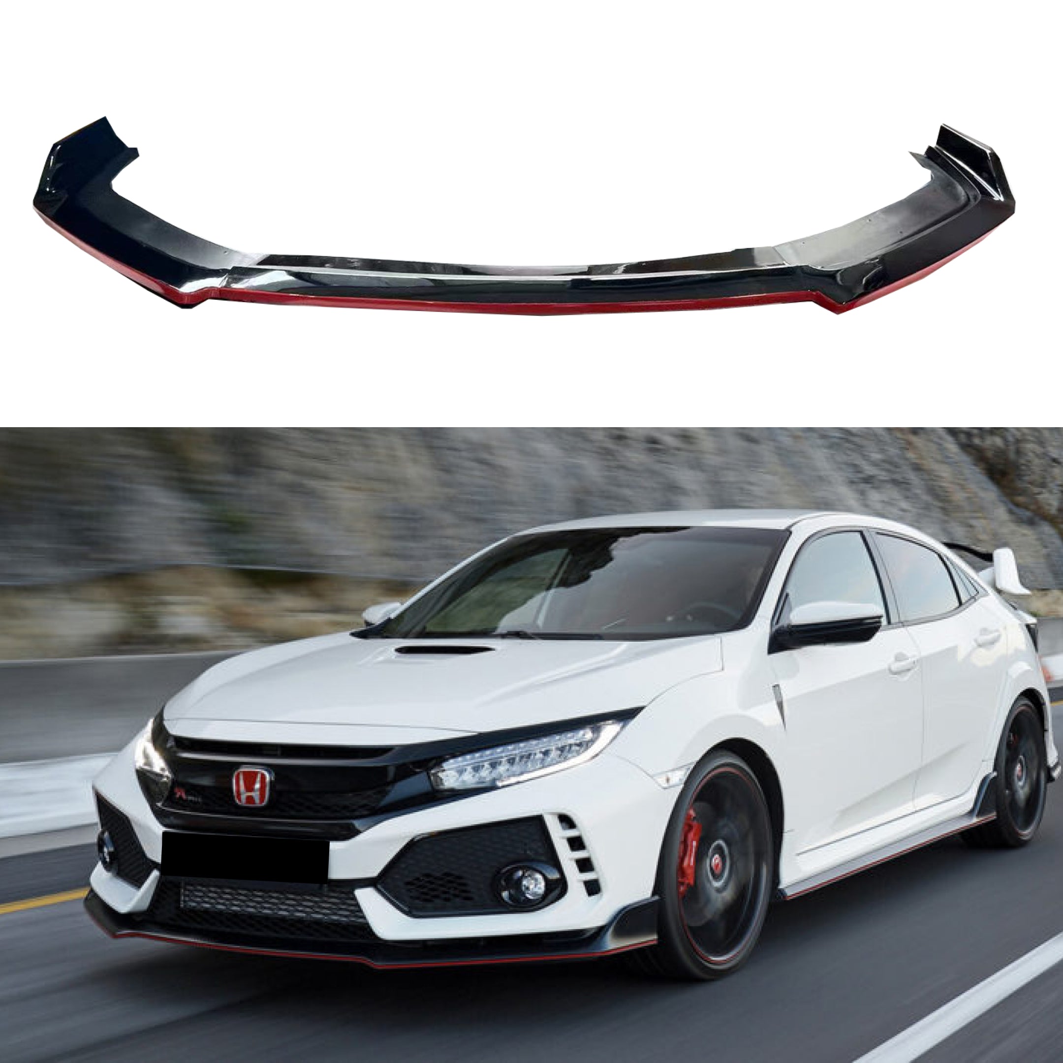 Compatible con Honda CIVIC Hatchback Type R 2017-2021, borde de parachoques delantero (estampado de fibra de carbono con borde rojo).