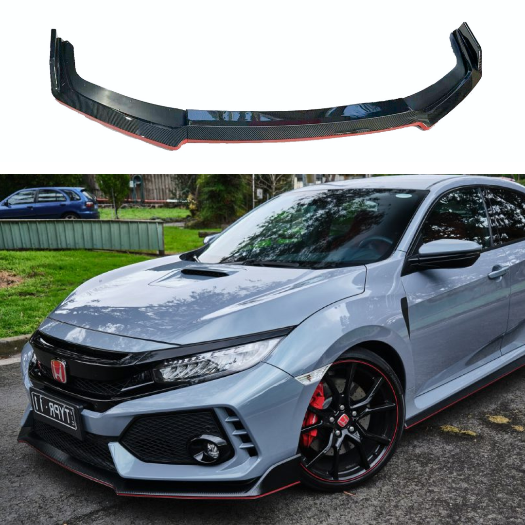 Fit 2017-2021 Honda CIVIC Hatchback Front Bumper Lip (Carbon Fiber Print with Red Trim)