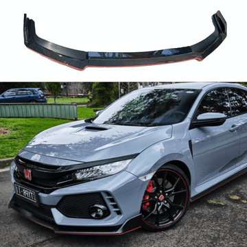 Parachoques delantero compatible con Honda CIVIC Hatchback 2017-2021 (impresión de fibra de carbono con borde rojo) 
