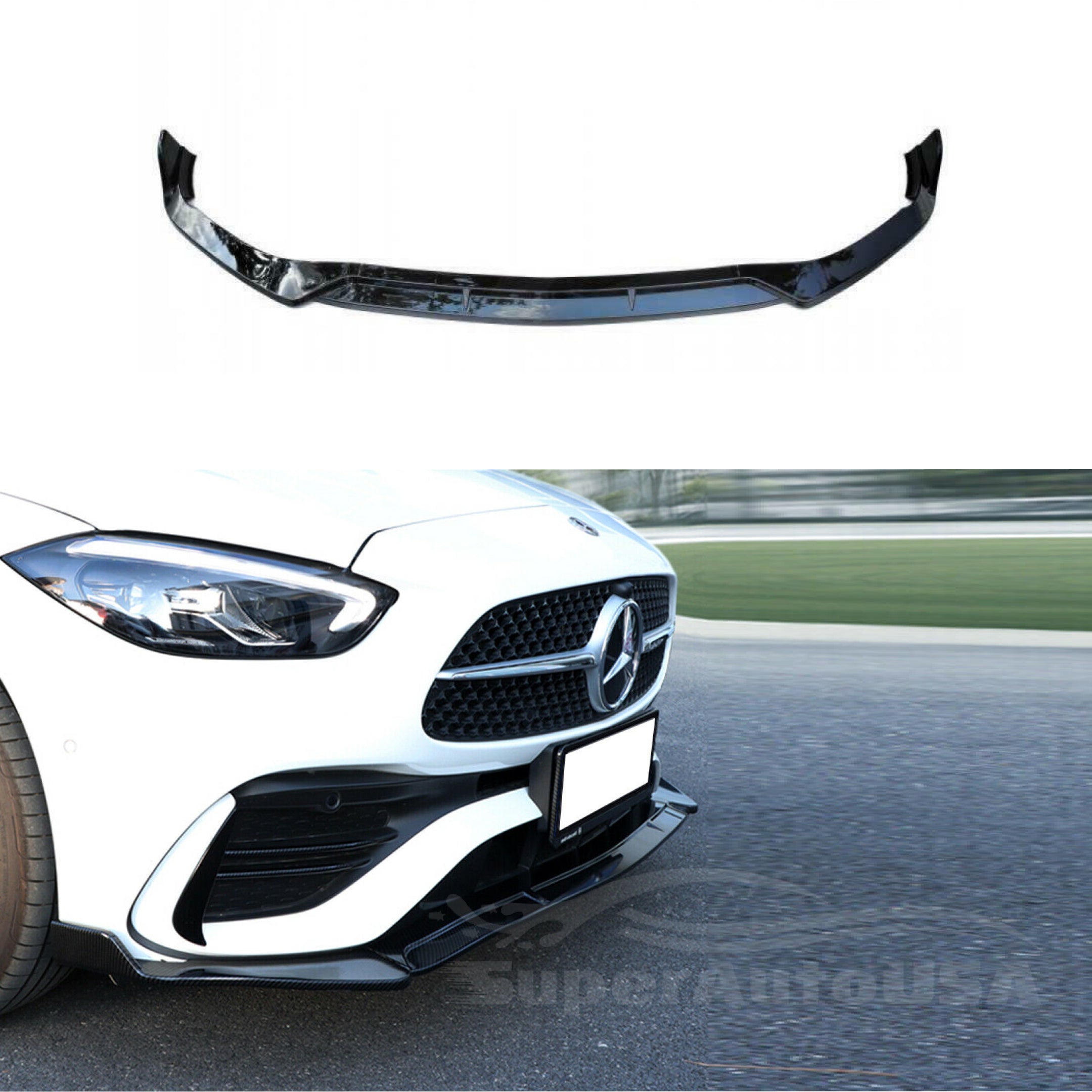 Para Mercedes Benz Clase C C300 W206 2020-2022, alerón divisor de labios de parachoques delantero (negro brillante)