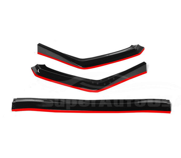 Fits 2015-2021 Subaru WRX STI Front Splitter Spoiler Lip (Gloss Black with Red Trim)