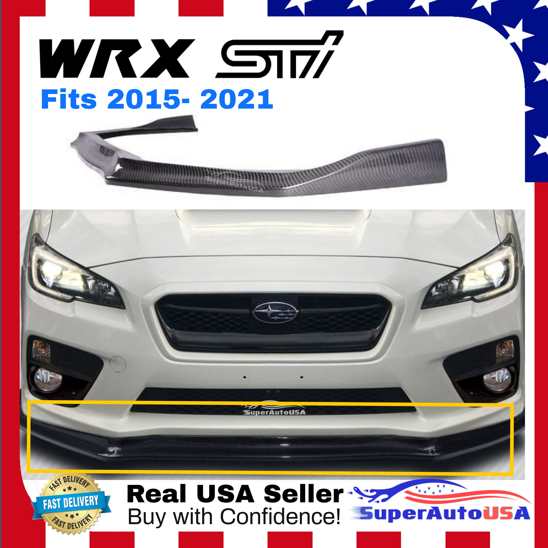 Fits 2015-2021 Subaru WRX STI Front Splitter Spoiler Lip (Carbon Fiber Print) - 0