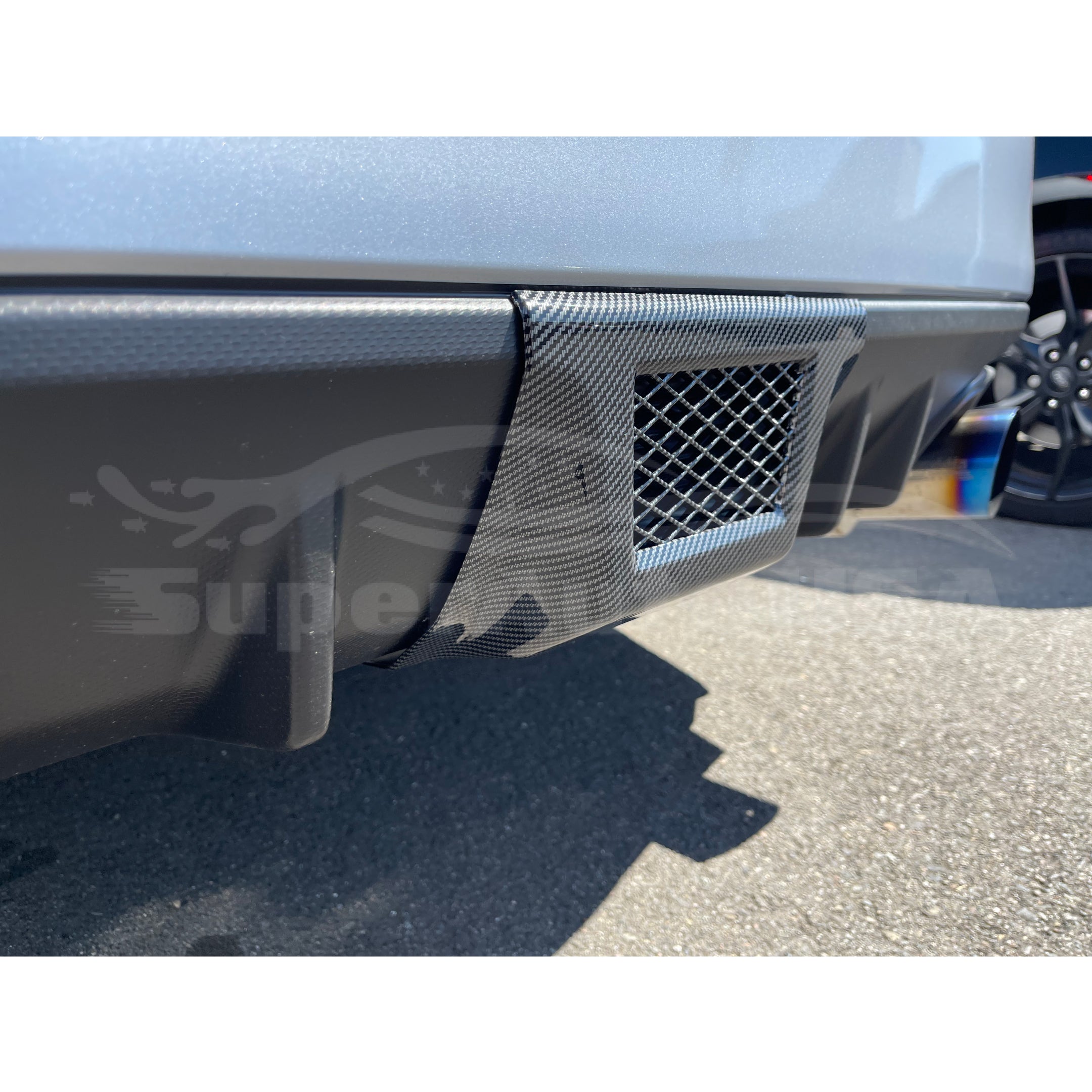 Fits 2015-2021 Subaru WRX STI Rear Shark Fins & Brake Light Cover Set (Carbon Fiber Print)
