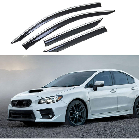 Compatible con WRX STI Impreza Sedan 2012-2021, molduras cromadas con clip, viseras para ventanas, protectores contra la lluvia, el sol y el viento, deflectores de sombra 