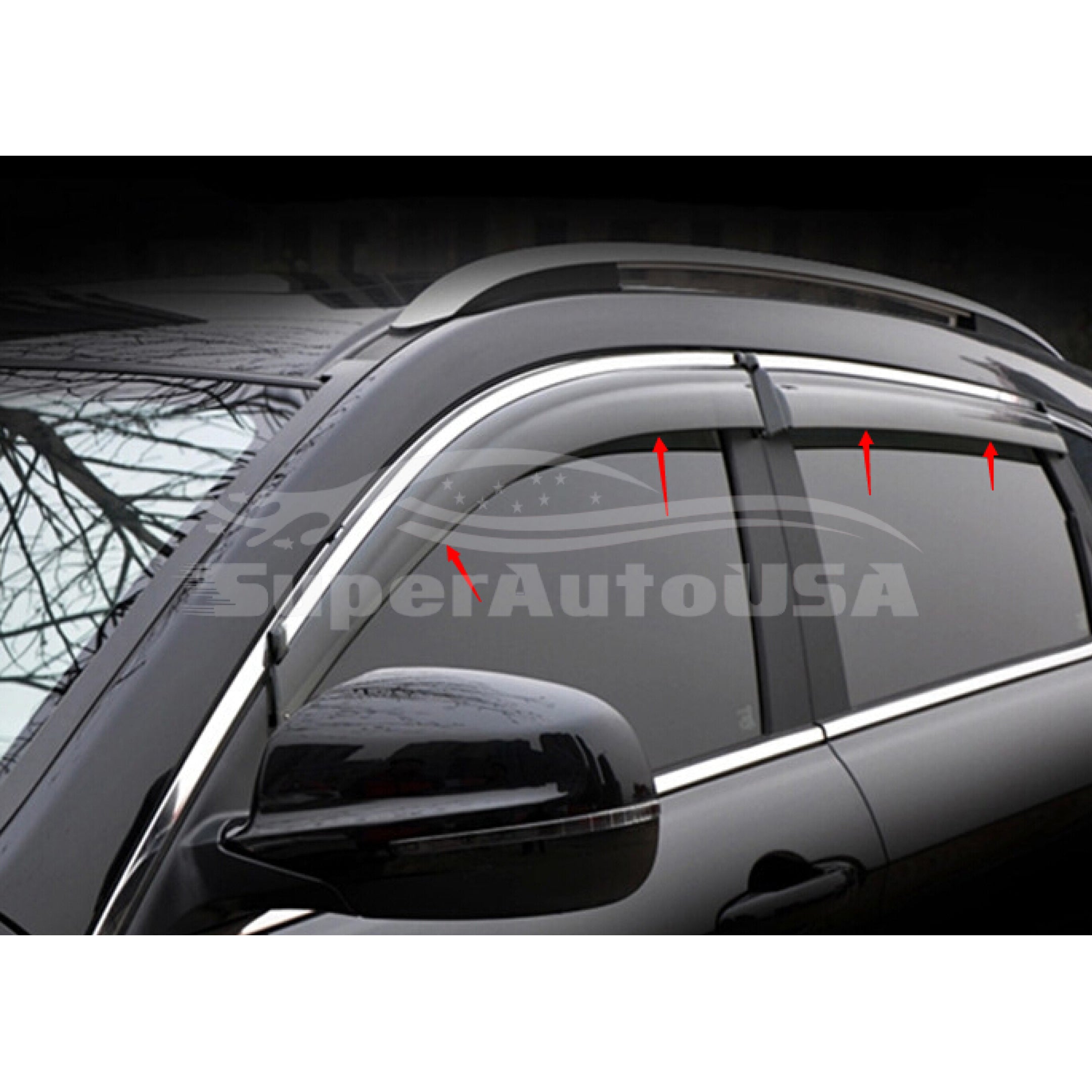 For Hyundai Tucson 2019-2021 Clip-On Chrome Trim Vent Window Visors Rain Sun Wind Guards Shade Deflectors
