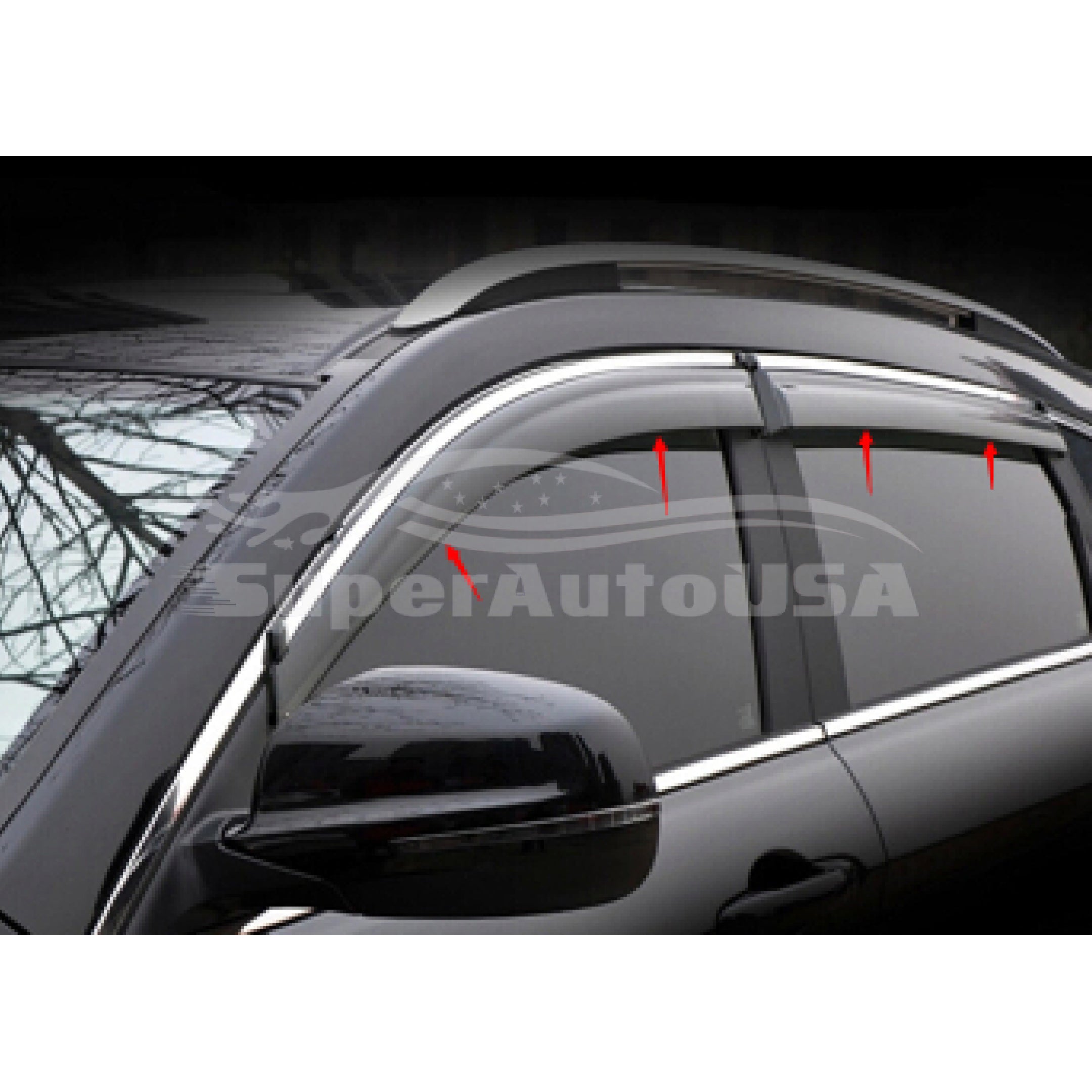 Fits 2022-23 Honda Civic Hatchback Clip-On Chrome Trim Vent Window Visors Rain Sun Wind Guards Shade Deflectors