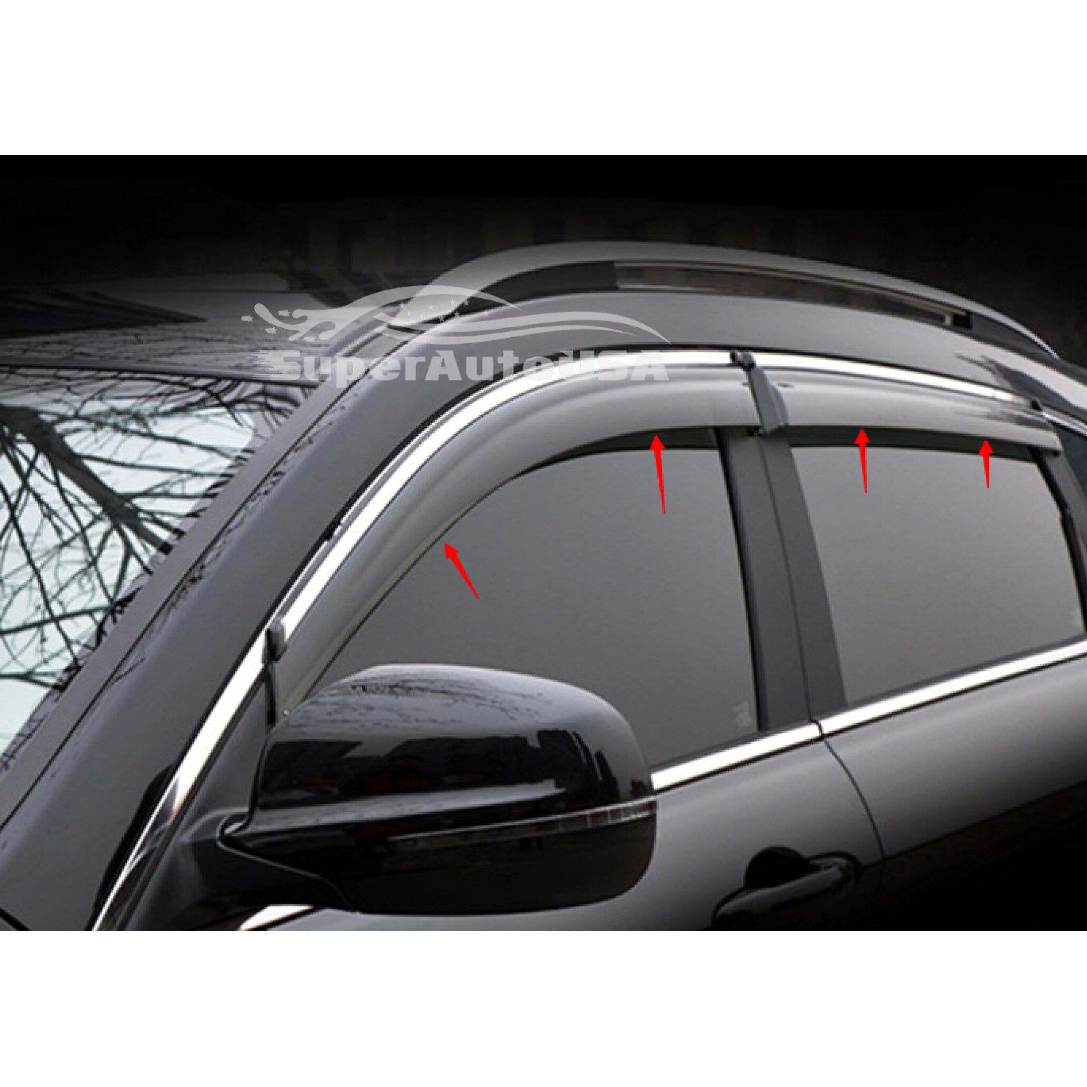 For Hyundai Santa Fe 2013-2019 XL Clip-On Chrome Trim Vent Window Visors Rain Sun Wind Guards Shade Deflectors - 0