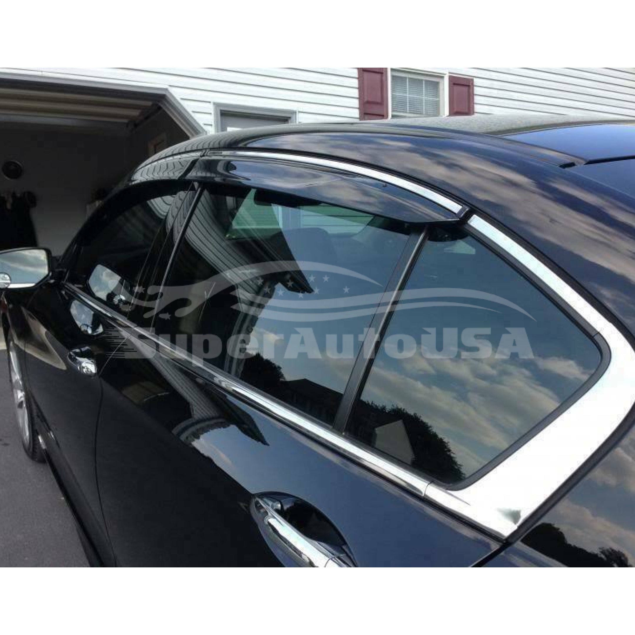Fit 2016-2023 Nissan Maxima Clip-On Chrome Trim Vent Window Visors Rain Sun Wind Guards Shade Deflectors