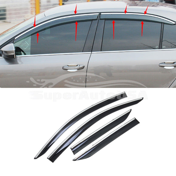 Fit 2006-2011 BMW 3 Series E90 Chrome Trim Vent Window Visors Rain Sun Wind Guards Shade Deflectors