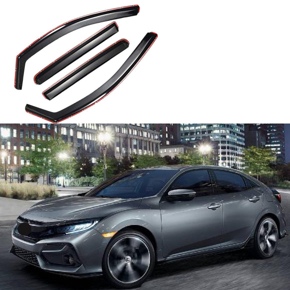 Fit 2017-2021 Honda Civic Hatchback In-Channel Vent Window Visors Rain Sun Wind Guards Shade Deflectors