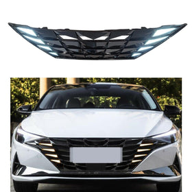 For 2021-2023 Elantra DRL LED Turn Signal Lights Gloss Black Front Grille