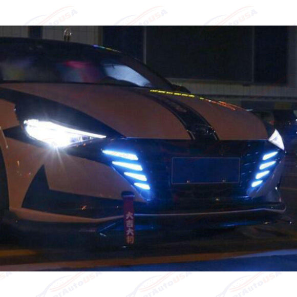 For 2021-2023 Elantra DRL LED Turn Signal Lights Gloss Black Front Grille