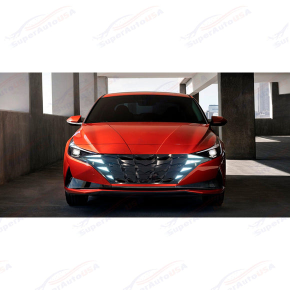 For 2021-2023 Elantra DRL LED Turn Signal Lights Gloss Black Front Grille