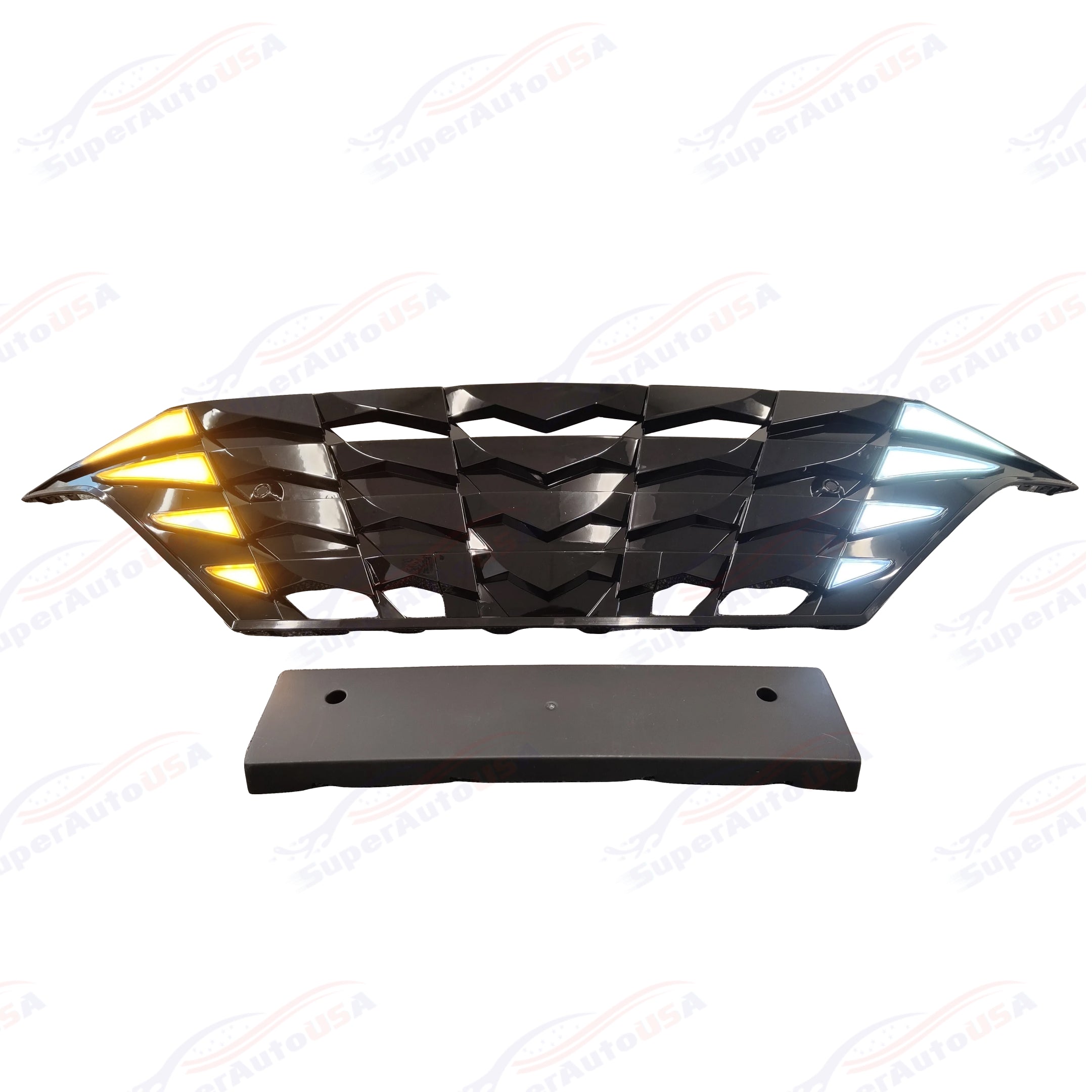 For 2021-2023 Elantra DRL LED Turn Signal Lights Gloss Black Front Grille