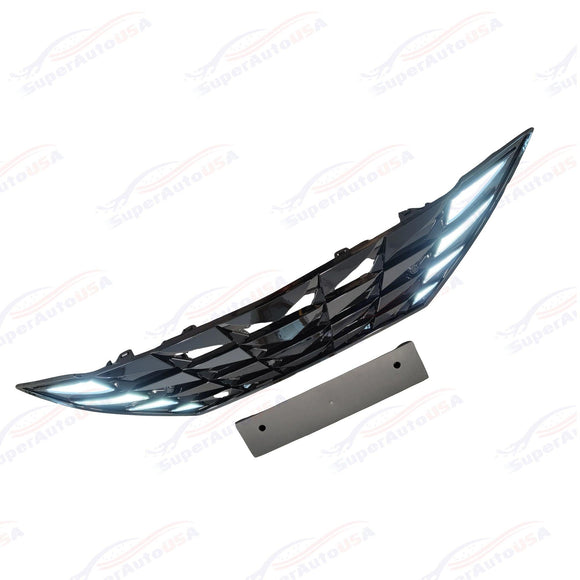 For 2021-2023 Elantra DRL LED Turn Signal Lights Gloss Black Front Grille