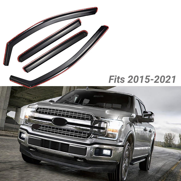 Fit 2015-2021 Ford F150 Crew Cab In-Channel Vent Window Visors Rain Sun Wind Guards Shade Deflectors