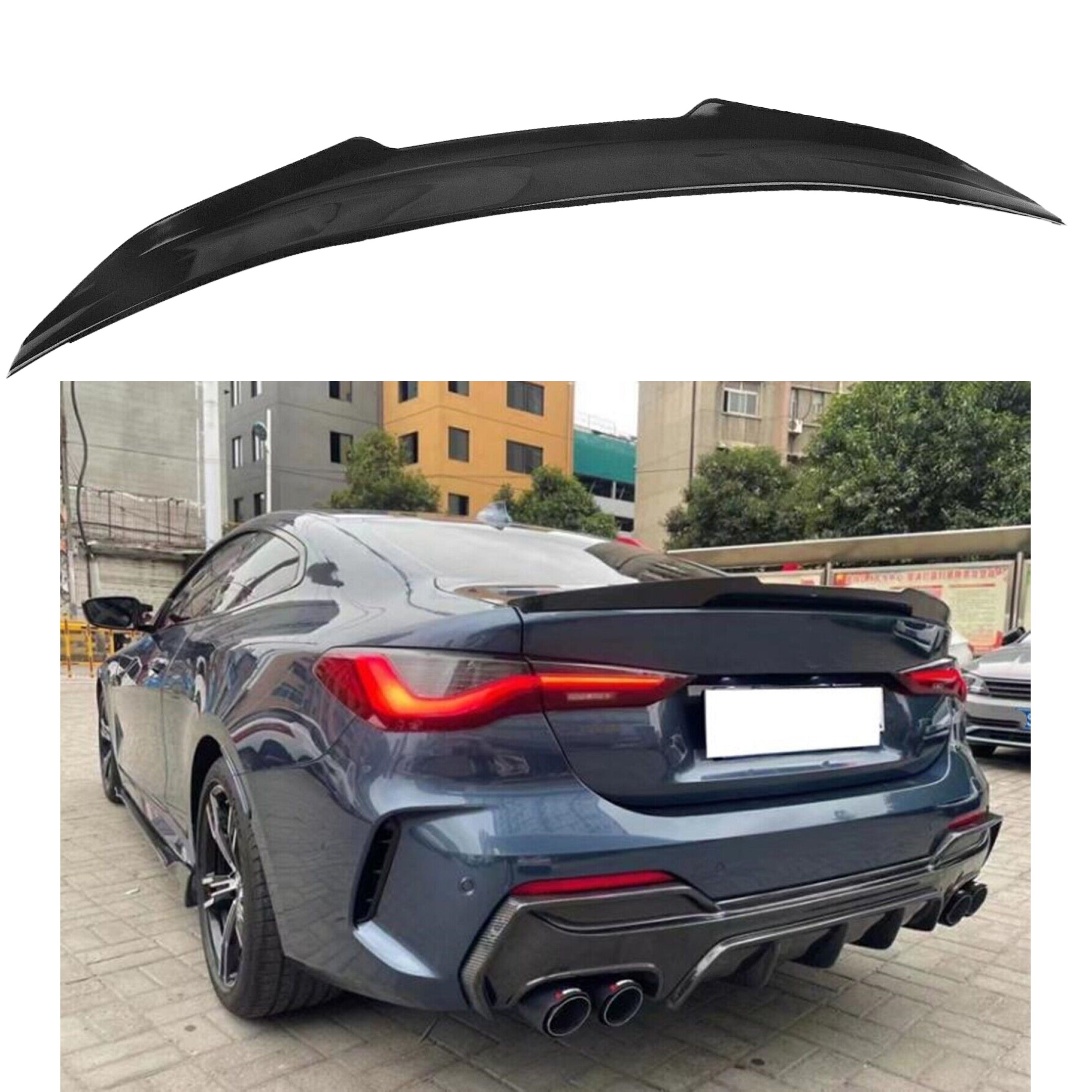 Fits 2021+ BMW G22 430i M440i M4 Glossy Black PSM Style Trunk Spoiler Wing