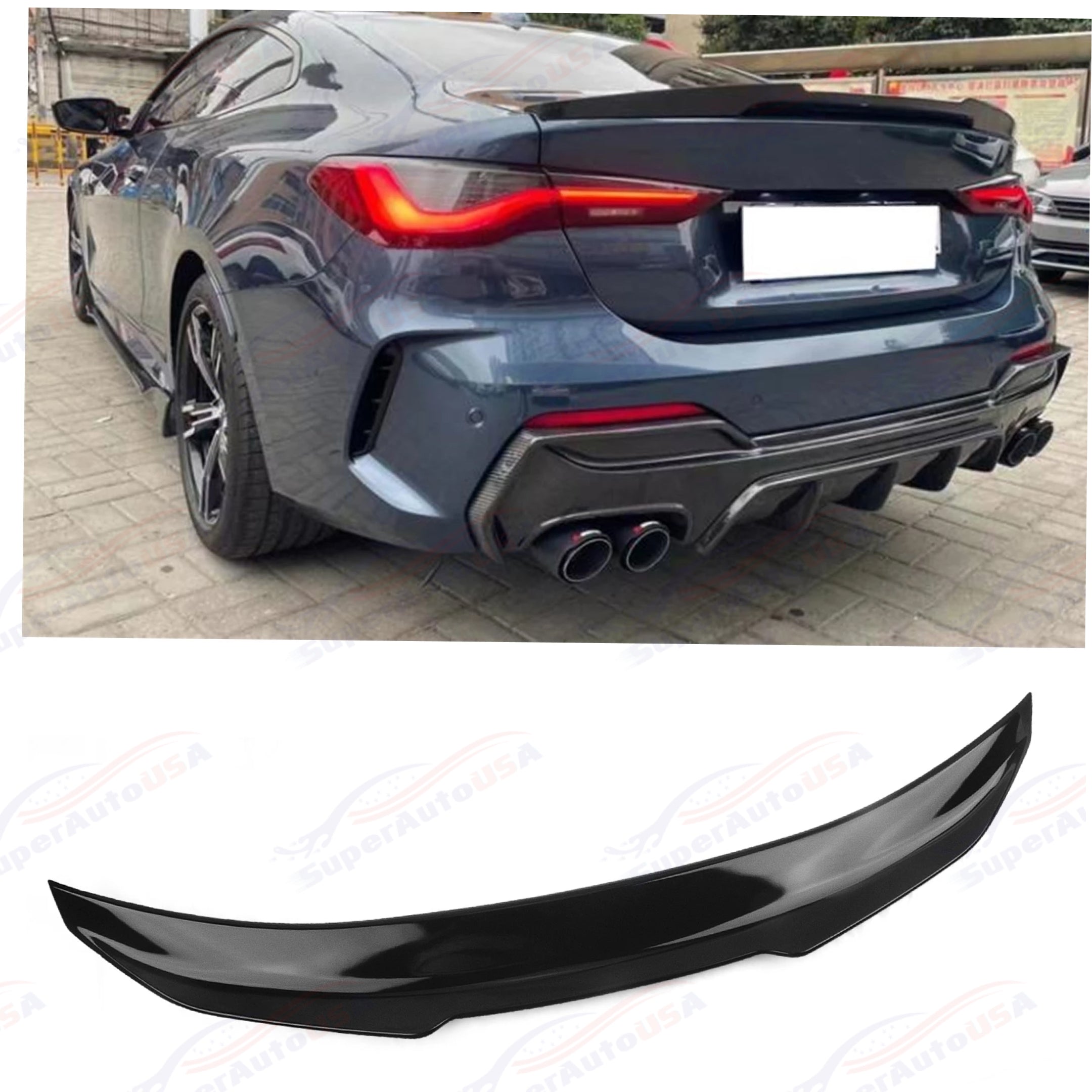 Fits 2021+ BMW G22 430i M440i M4 Glossy Black PSM Style Trunk Spoiler Wing