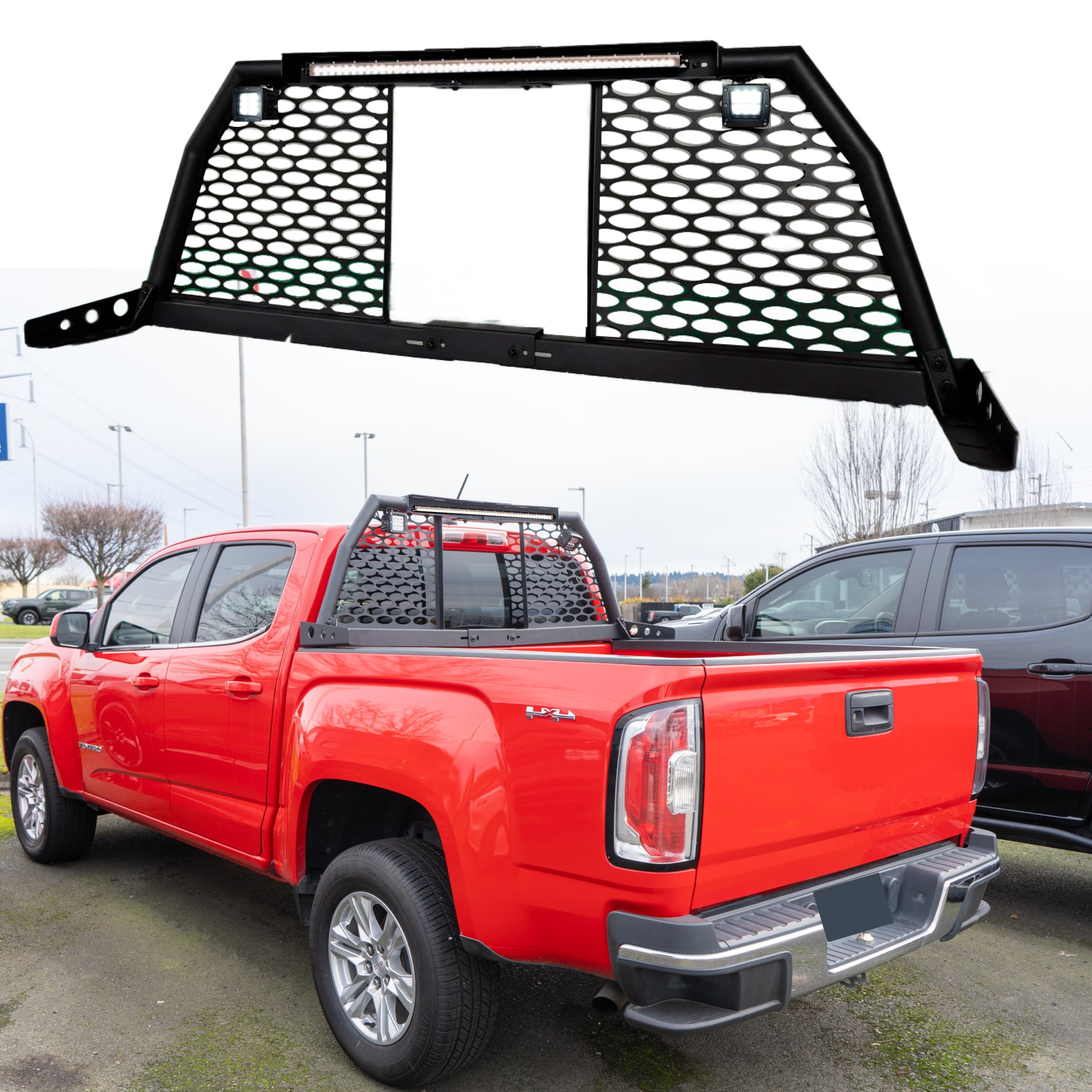 For GMC Canyon LED Reinforced Steel Adjustable Roll Bar Headache Chase Rack - 0