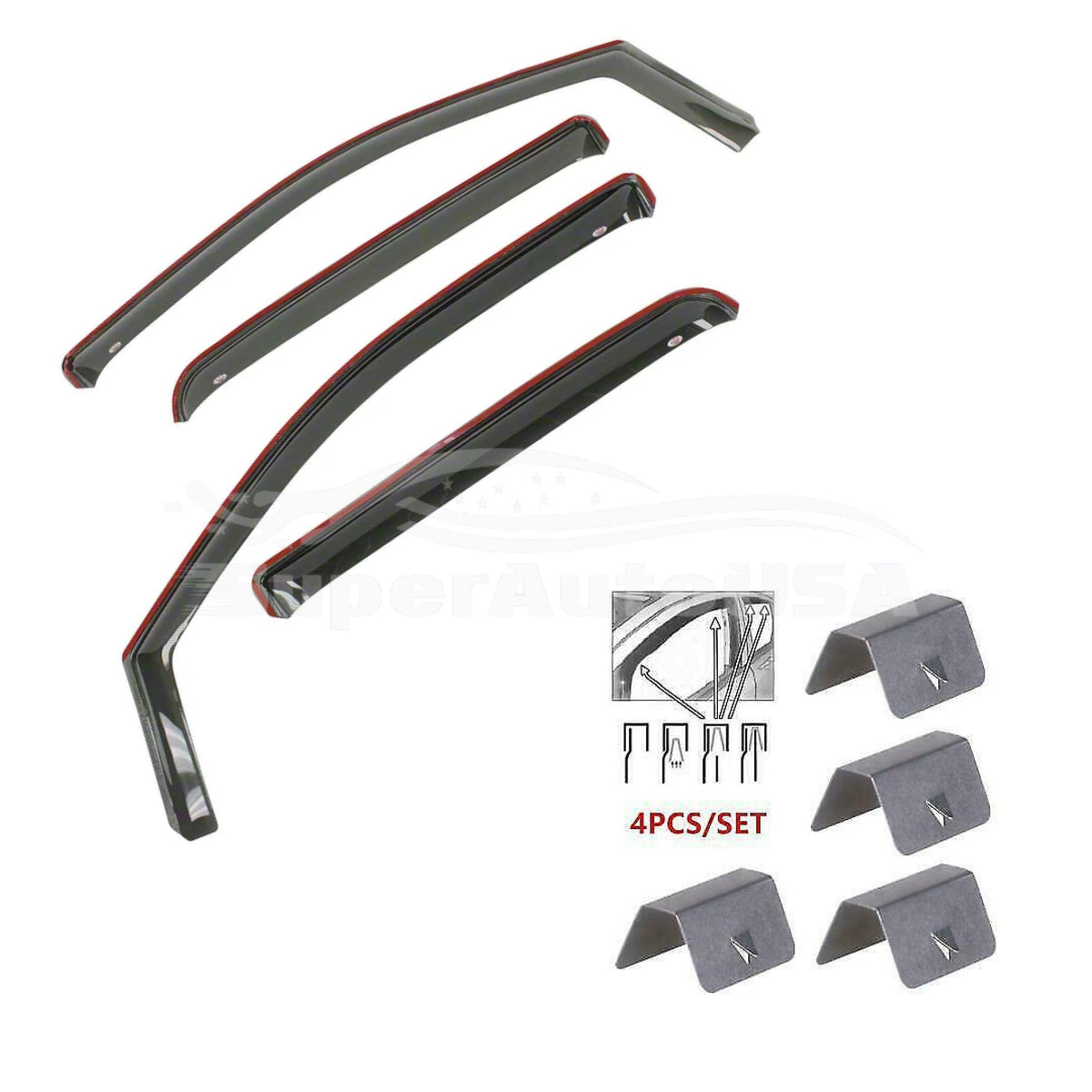 Dark Smoke Window Deflectors For 2010-2017 Nissan NV200 - 2pc Outside Mount Rain Guards