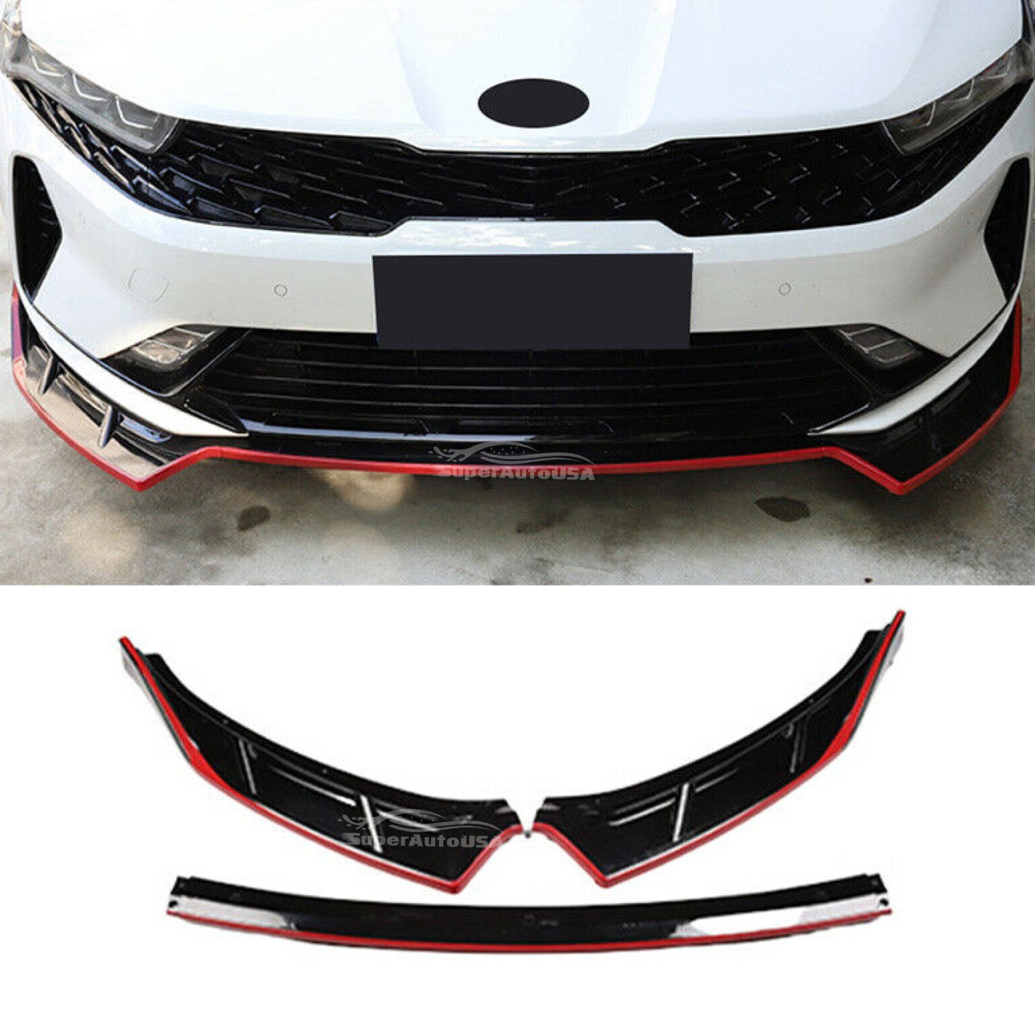 For K5 2020 2021 2022 Performance Style Front Bumper Lip Spoiler (Gloss Black with Red Trim)