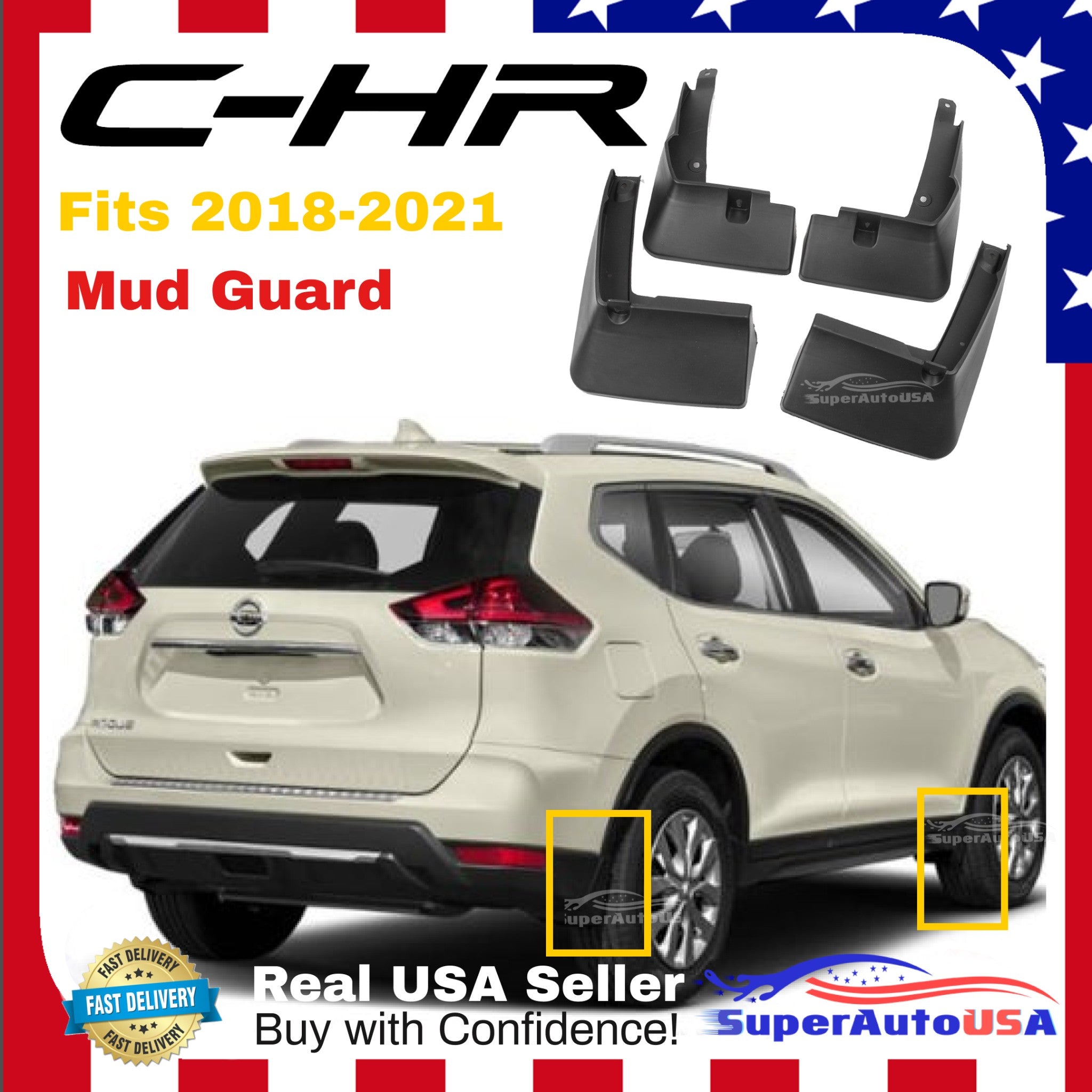 Ajuste 2018-2021 Toyota C-HR CHR 4 piezas Negro Mud Flaps Guardabarros Dirt Fender Cover Set-2