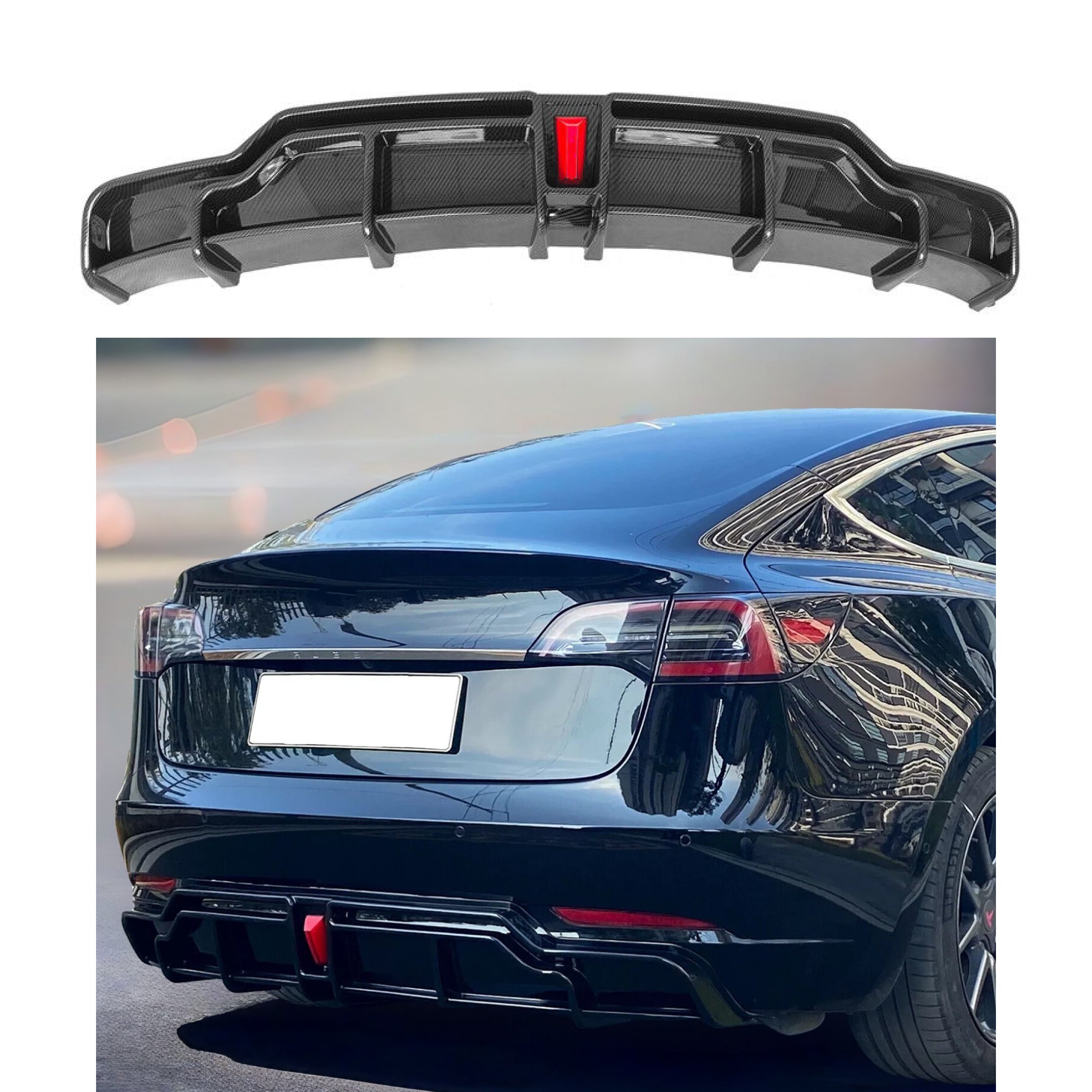 Comprar carbon-print Rear Diffuser - LED Light Fits Tesla Model 3 Performance 2017-2024