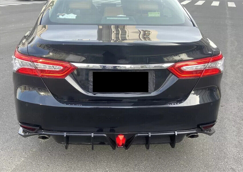 Alerón difusor inferior para parachoques trasero Toyota Camry 2018-2021 con luz LED (impresión de fibra de carbono)-6