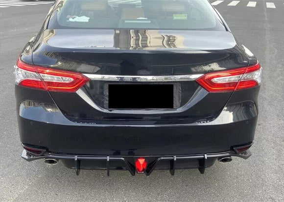 Fit For 2018-2026 Toyota Camry LE XLE Rear Bumper Lower Diffuser Spoiler with LED Light (Gloss Black)