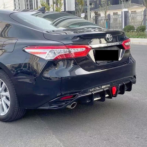 Fit For 2018-2026 Toyota Camry LE XLE Rear Bumper Lower Diffuser Spoiler with LED Light (Gloss Black)