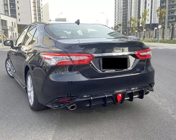 Fit For 2018-2026 Toyota Camry LE XLE Rear Bumper Lower Diffuser Spoiler with LED Light (Gloss Black)