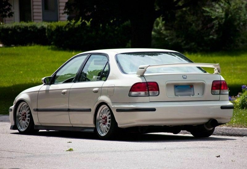 For 1996-2000 Honda Civic Sedan MUGEN Style Rear Trunk Wing Spoiler RED Emblem Pair - 0